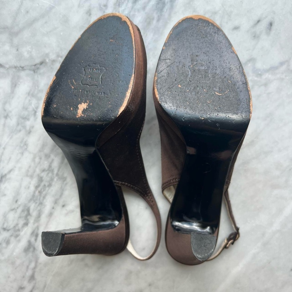 Stuart Weitzman Chocolate Brown Satin Slingback Heels – Size 8 - Picture 6 of 7